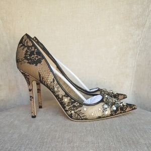 NIB Jimmy Choo Black Lace Crystal Lyzo 100 Pumps